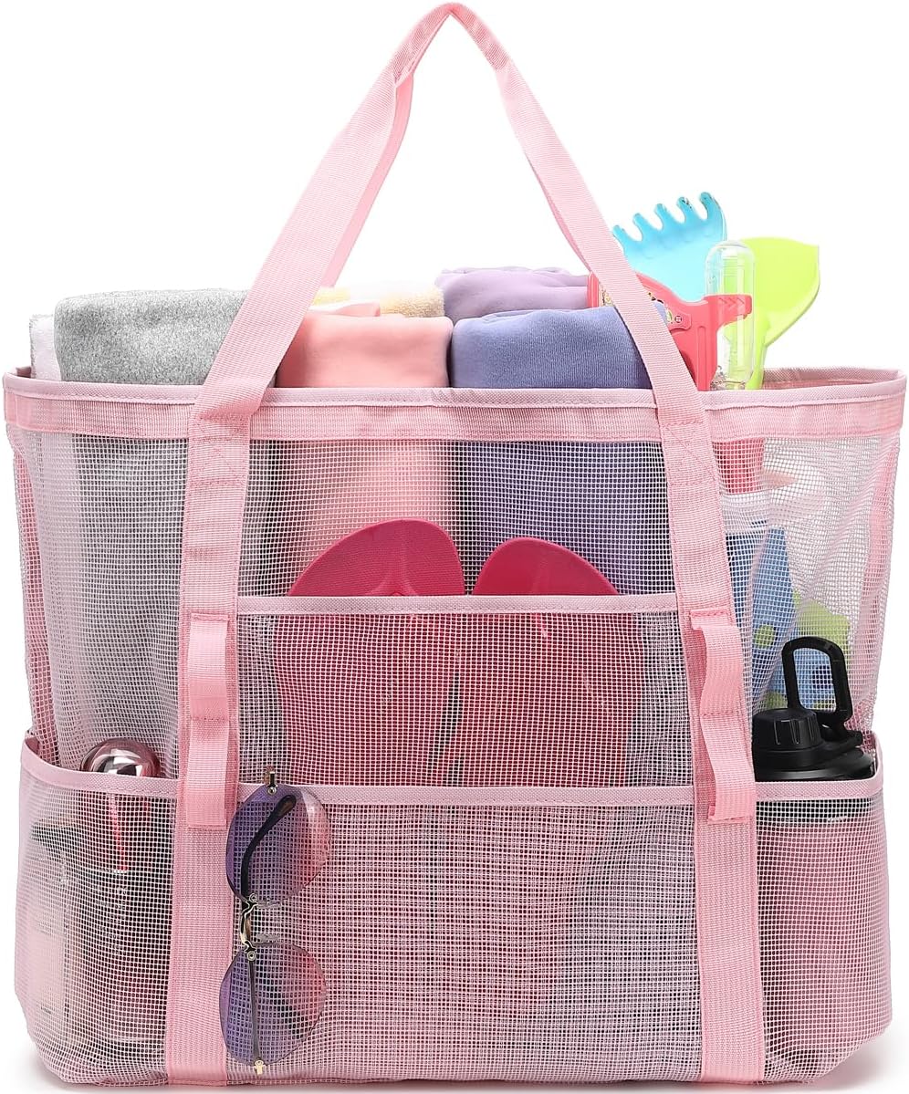 Buy 1, Get 1 FREE – Extra-Large Clear Mesh Beach Bag with 8 Pockets – ClearWave