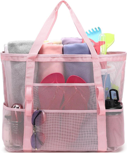 Buy 1, Get 1 FREE – Extra-Large Clear Mesh Beach Bag with 8 Pockets – ClearWave