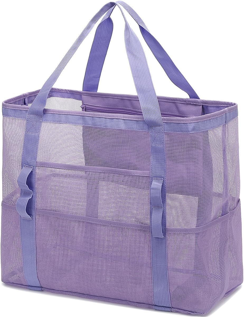 Buy 1, Get 1 FREE – Extra-Large Clear Mesh Beach Bag with 8 Pockets – ClearWave