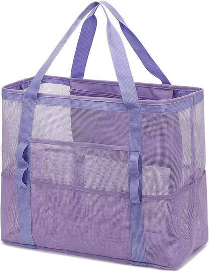 Buy 1, Get 1 FREE – Extra-Large Clear Mesh Beach Bag with 8 Pockets – ClearWave