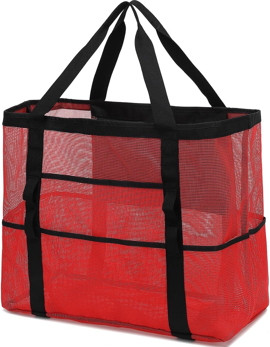 Buy 1, Get 1 FREE – Extra-Large Clear Mesh Beach Bag with 8 Pockets – ClearWave