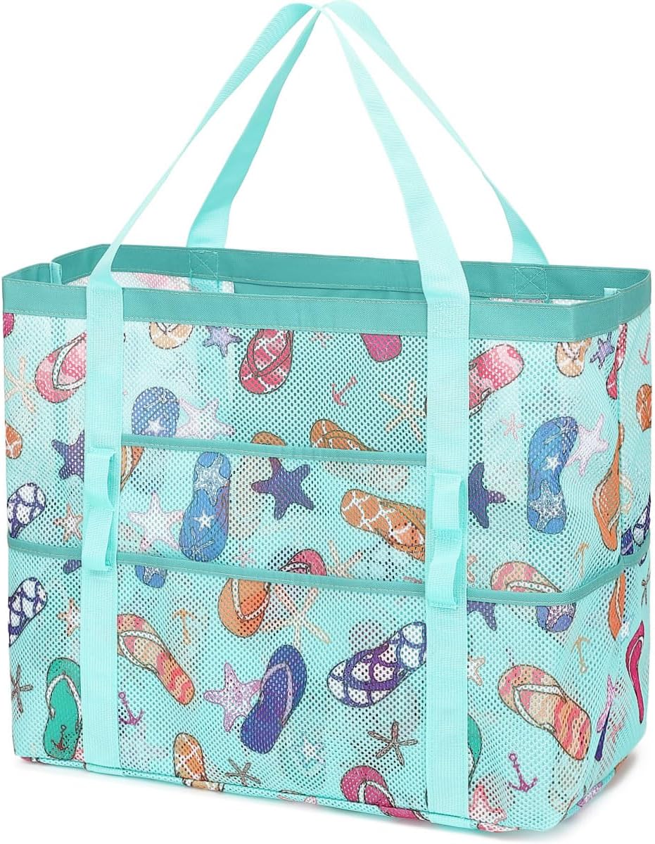 Buy 1, Get 1 FREE – Extra-Large Clear Mesh Beach Bag with 8 Pockets – ClearWave