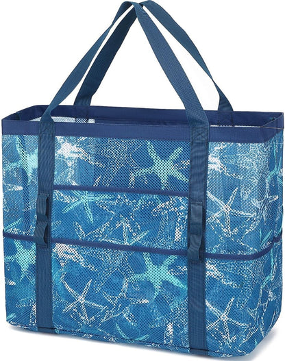 Buy 1, Get 1 FREE – Extra-Large Clear Mesh Beach Bag with 8 Pockets – ClearWave