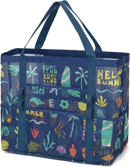 Buy 1, Get 1 FREE – Extra-Large Clear Mesh Beach Bag with 8 Pockets – ClearWave