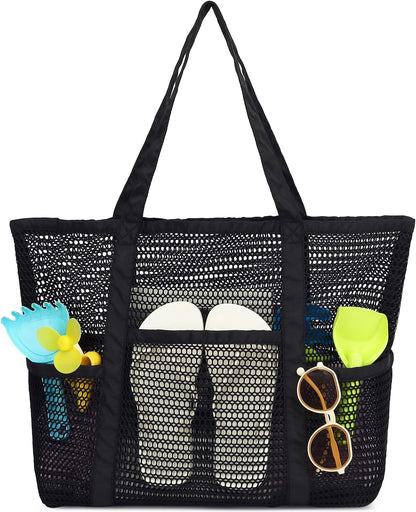 Buy 1, Get 1 FREE – Extra-Large Clear Mesh Beach Bag with 8 Pockets – ClearWave