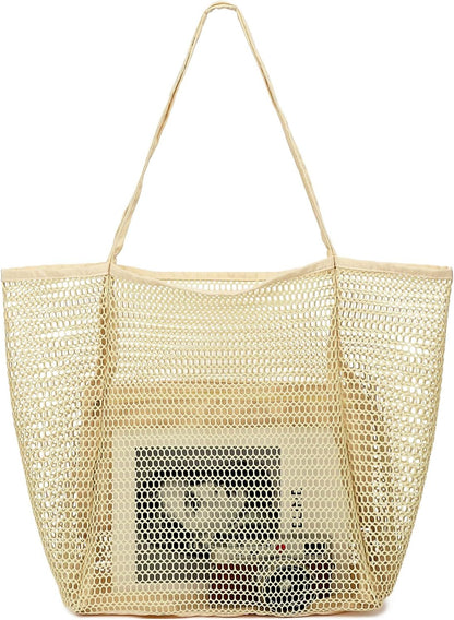 Buy 1, Get 1 FREE – Extra-Large Clear Mesh Beach Bag with 8 Pockets – ClearWave