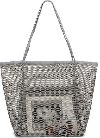 Buy 1, Get 1 FREE – Extra-Large Clear Mesh Beach Bag with 8 Pockets – ClearWave