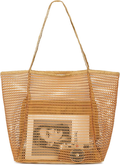 Buy 1, Get 1 FREE – Extra-Large Clear Mesh Beach Bag with 8 Pockets – ClearWave
