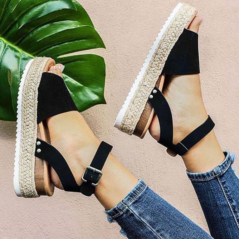Ladies' wedge espadrille sandals with strap - Livia