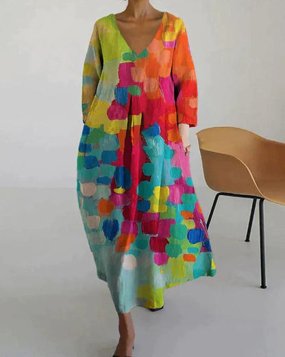 Colourful Printed Dress with V-Neck - Livia