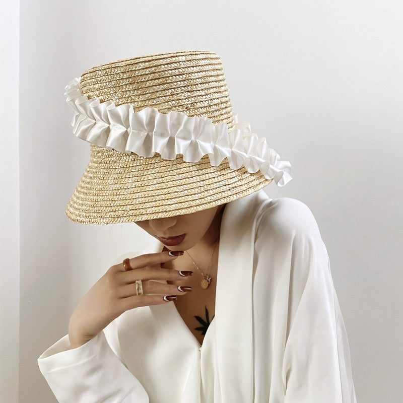Braided summer hat with pleats and stripes – BreezyStripes