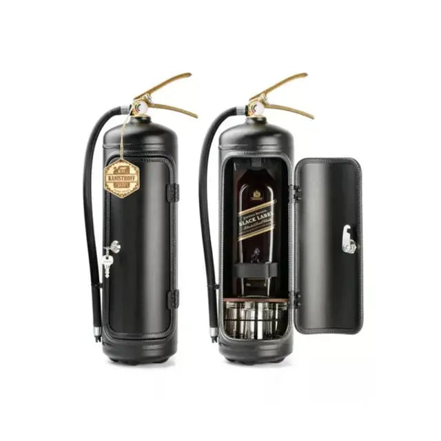 Black version with gold-coloured handle, shown closed with a key and open with a bottle and glasses 3