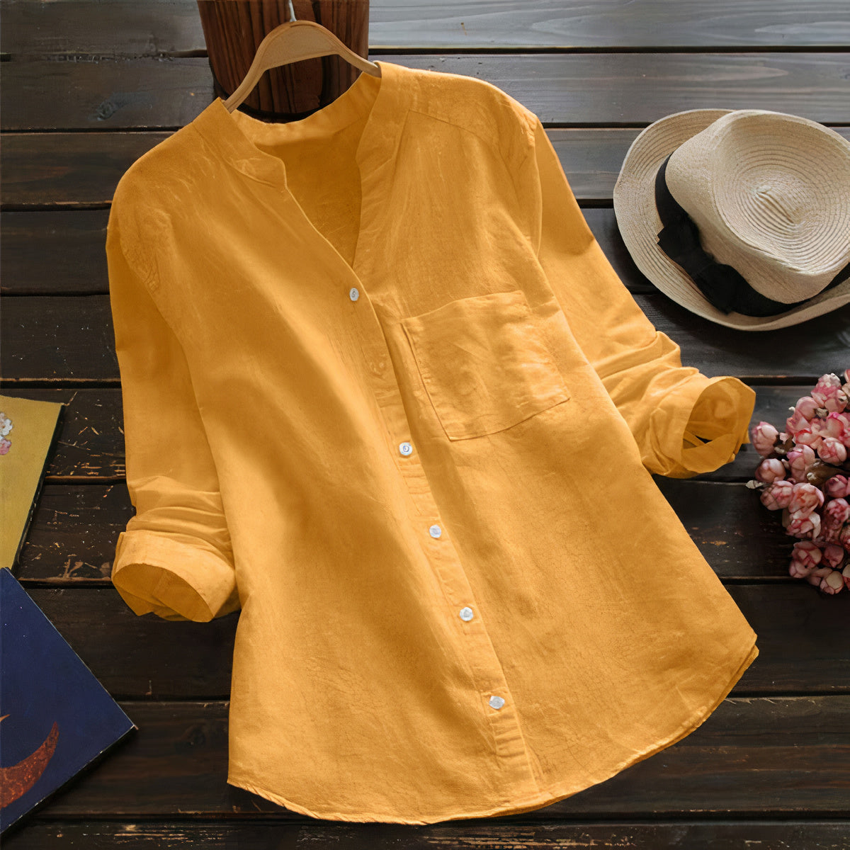 Autumn cotton-linen women's blouse – Maëlle