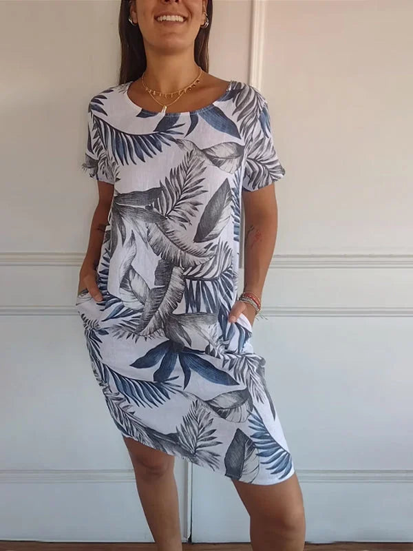 Printed dress with round neckline – Eveline