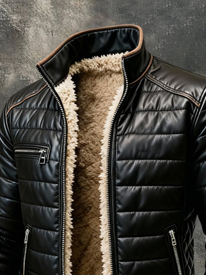 Upper half of the jacket unzipped, showing the stand collar, chest zip pocket and fleece lining 5