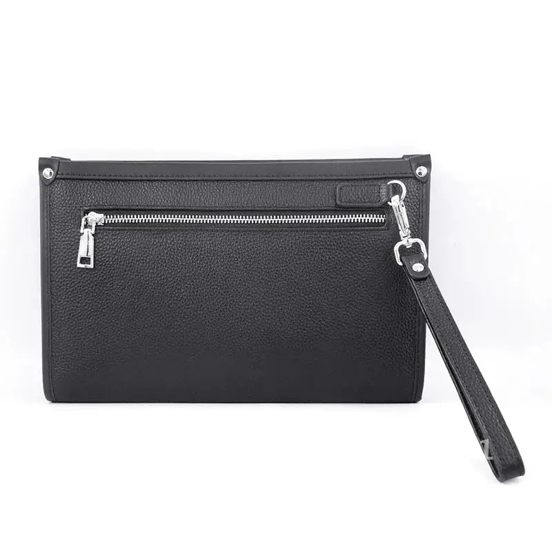 Men's genuine leather business clutch with fingerprint lock – black