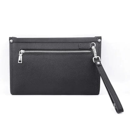 Men's genuine leather business clutch with fingerprint lock – black