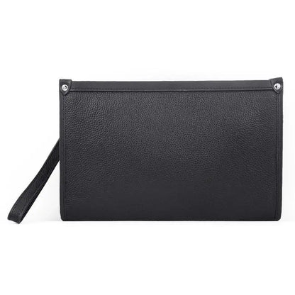 Men's genuine leather business clutch with fingerprint lock – black