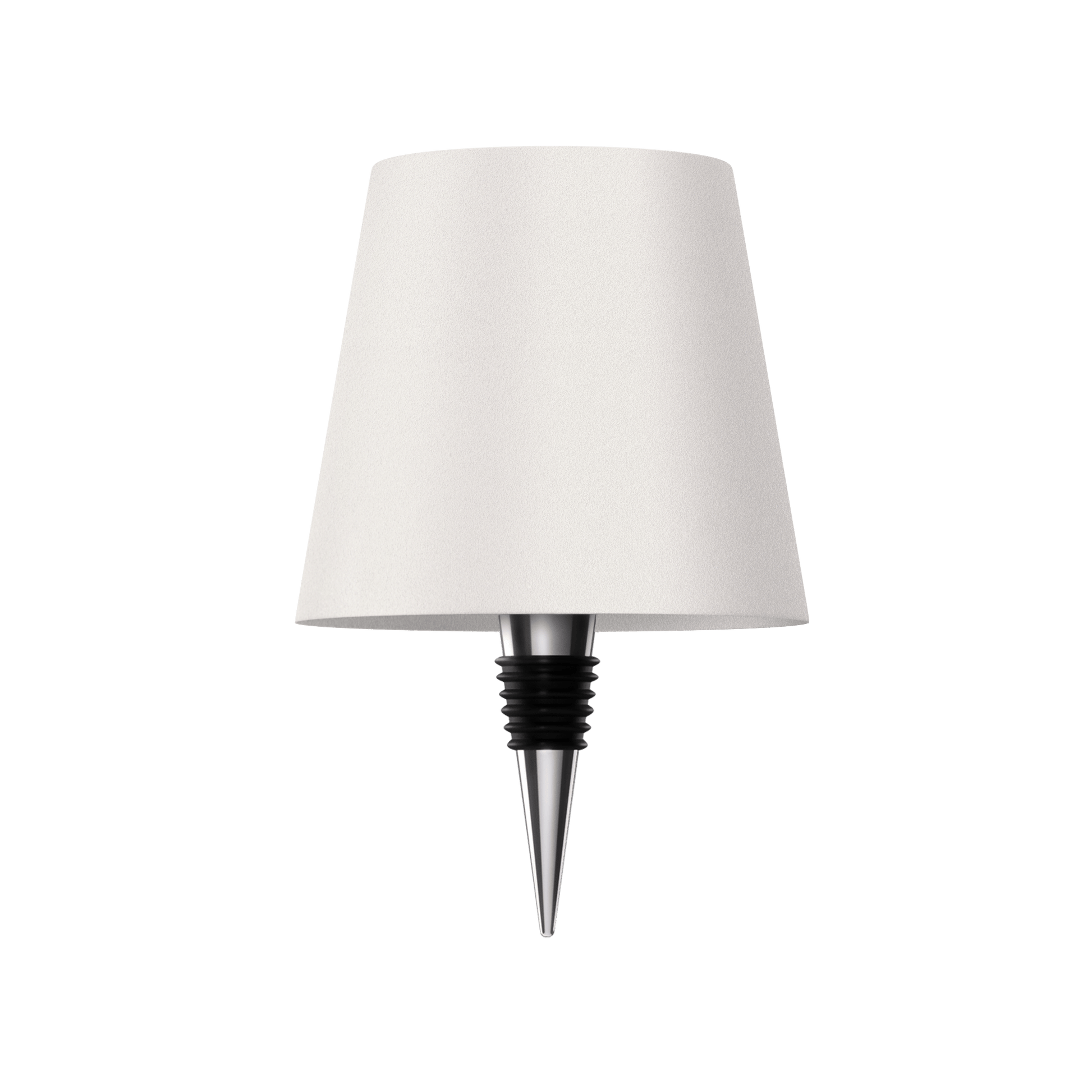 Weiße Flaschenlampe, transparent, modern, LED, Tischleuchte, minimalistisches Design.