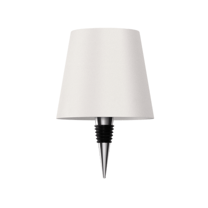 Weiße Flaschenlampe, transparent, modern, LED, Tischleuchte, minimalistisches Design.