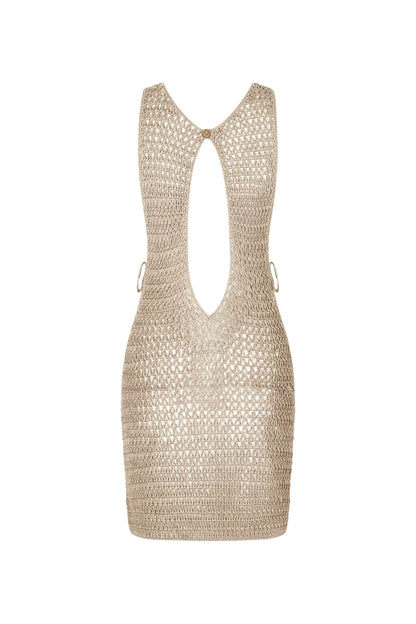 Beige knitted, semi-sheer beach dress with an airy design – Kaïa
