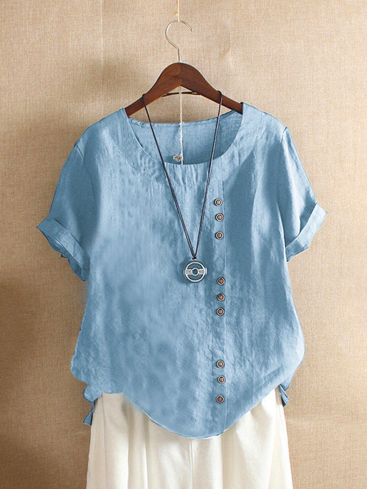 Classic Plain T-shirt with Short Sleeves and Round Neck - Emma