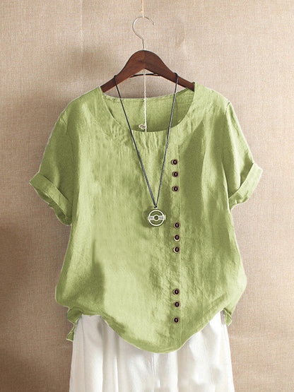 Classic Plain T-shirt with Short Sleeves and Round Neck - Emma