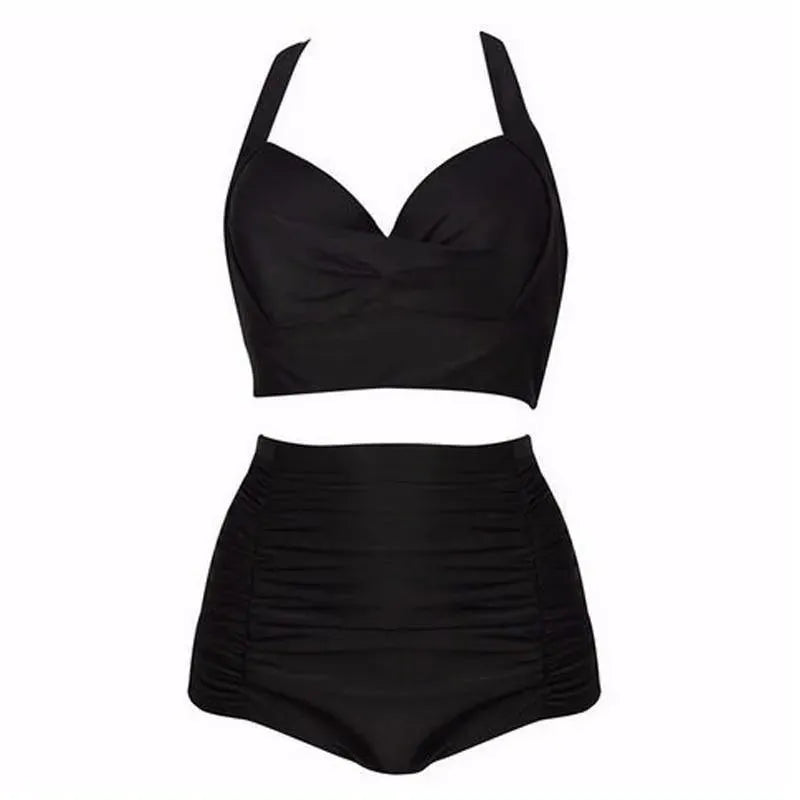 Black bikini set with halterneck top and high-waisted bottoms – Alina