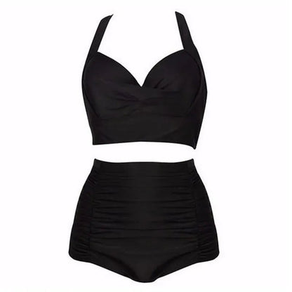 Black bikini set with halterneck top and high-waisted bottoms – Alina