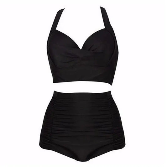 Black bikini set with halterneck top and high-waisted bottoms – Alina