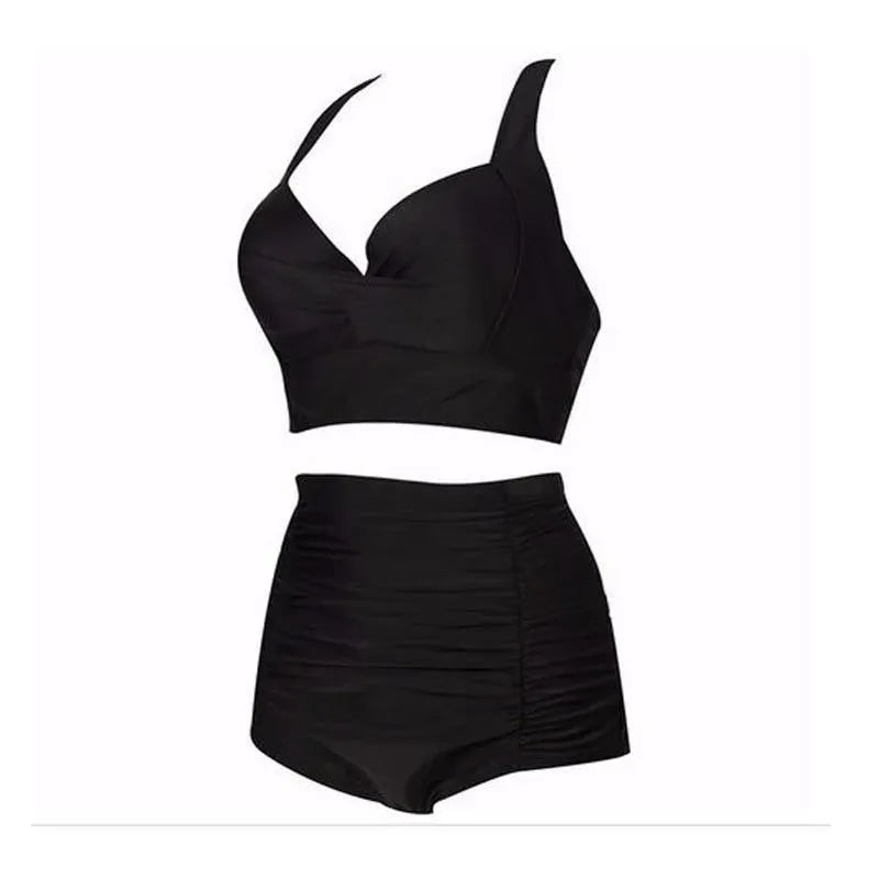Black bikini set with halterneck top and high-waisted bottoms – Alina