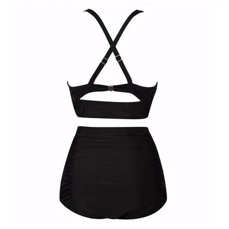 Black bikini set with halterneck top and high-waisted bottoms – Alina
