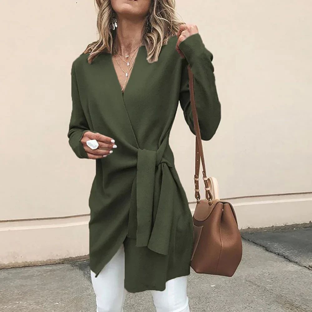 Knitted Women's Cardigan with Bow Belt – Elin