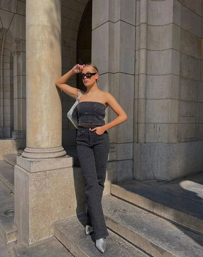Ladies Glitter Jeans for a Sparkling Look - Jade