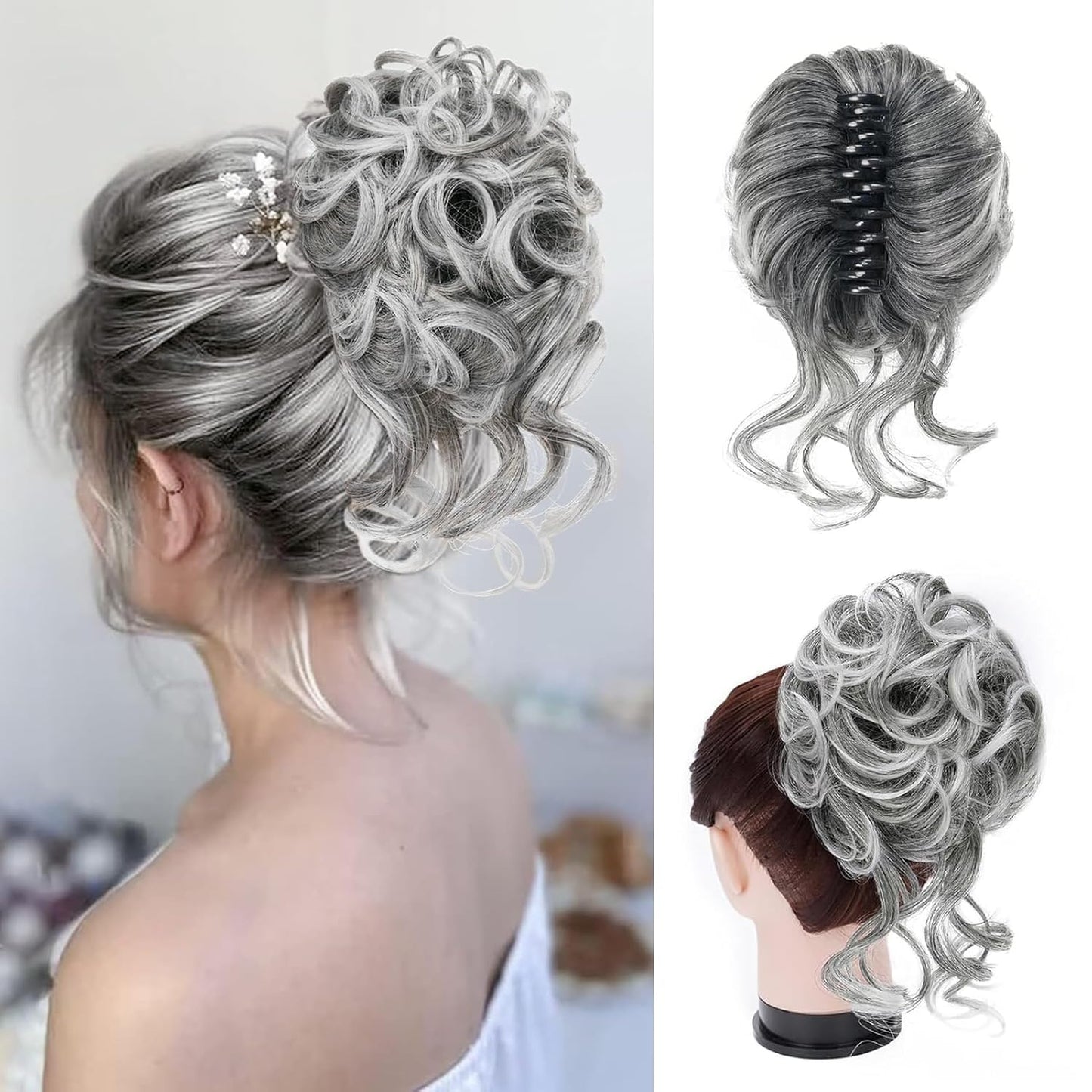 Clip with Hair Extension for Wavy Bun – CurlClip