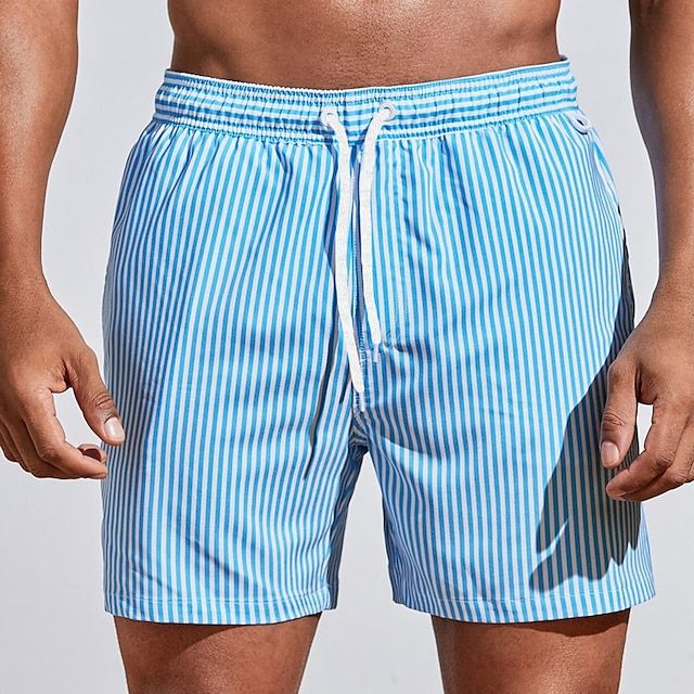 Men's Striped Swim Shorts with Drawstring Waist 9