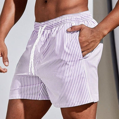 Men's Striped Swim Shorts with Drawstring Waist 11