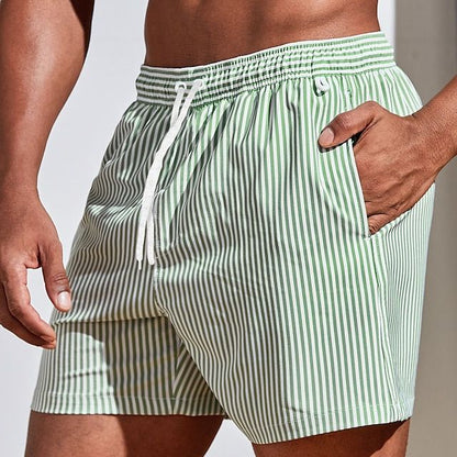Men's Striped Swim Shorts with Drawstring Waist 6