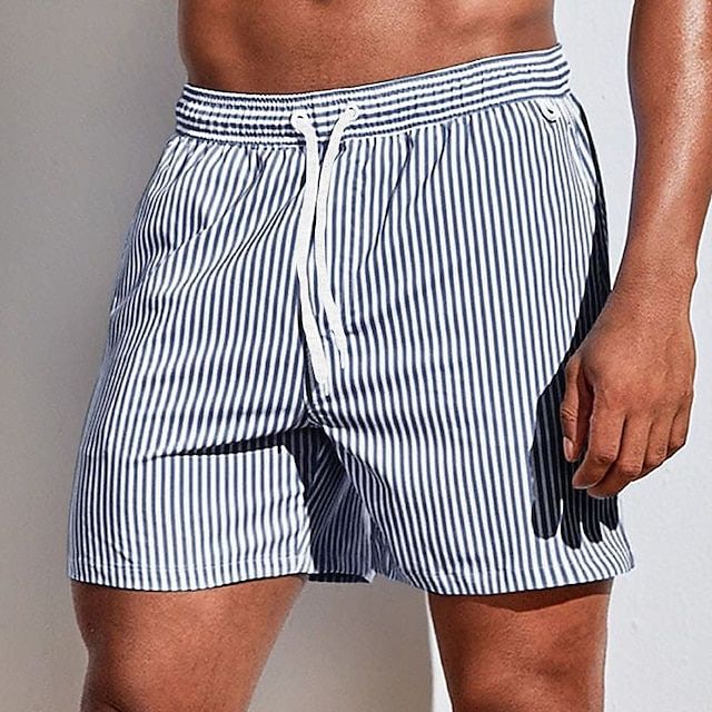 Men's Striped Swim Shorts with Drawstring Waist 7