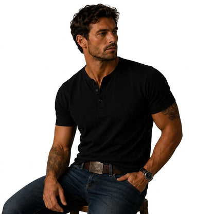 Men's Short Sleeve Top with Three-Button Placket 7