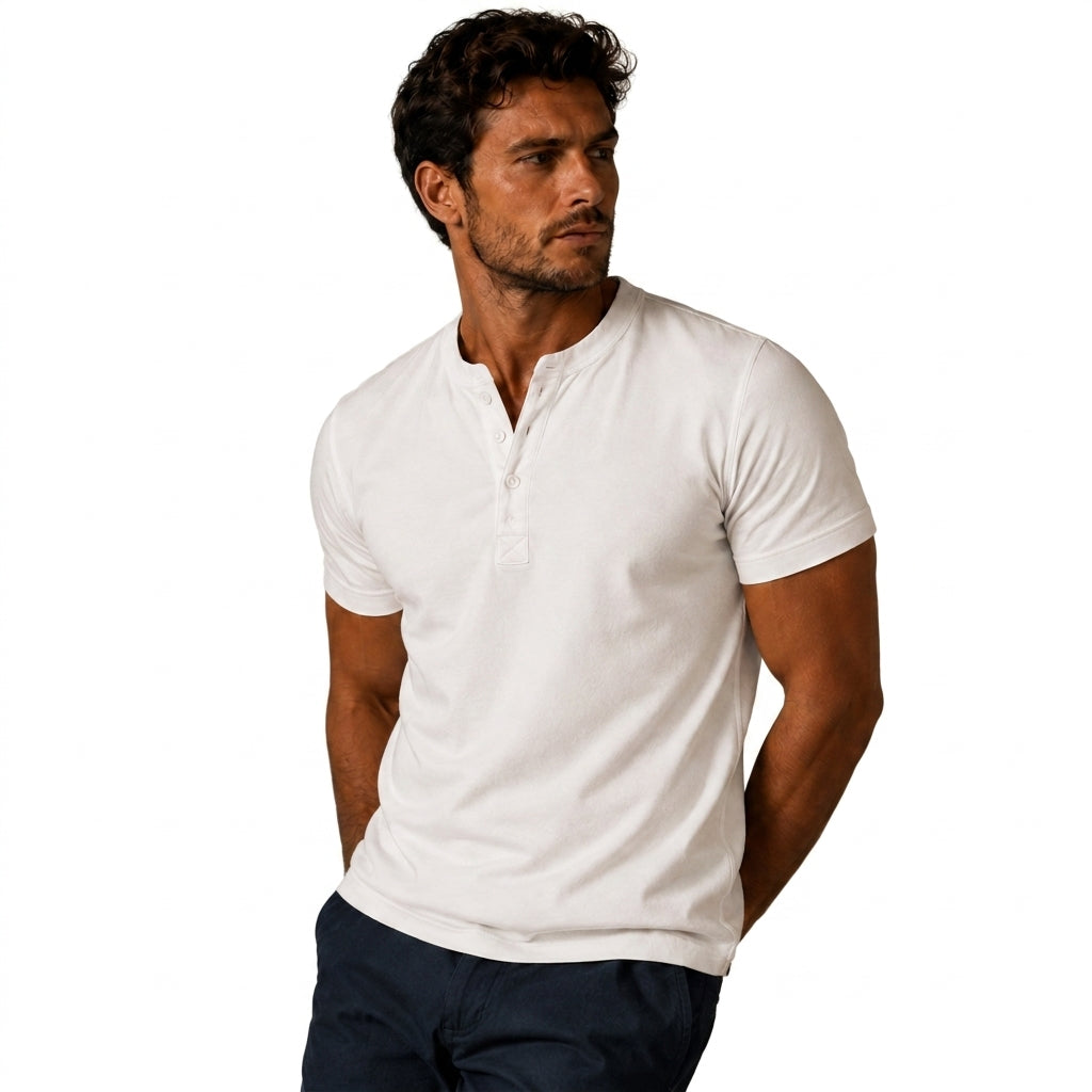 Men's Short Sleeve Top with Three-Button Placket 9