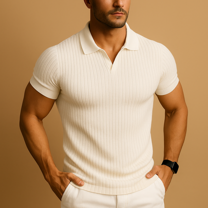 Men's Slim Fit Polo Shirt with V-Neck 2