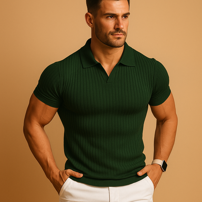 Men's Slim Fit Polo Shirt with V-Neck 4