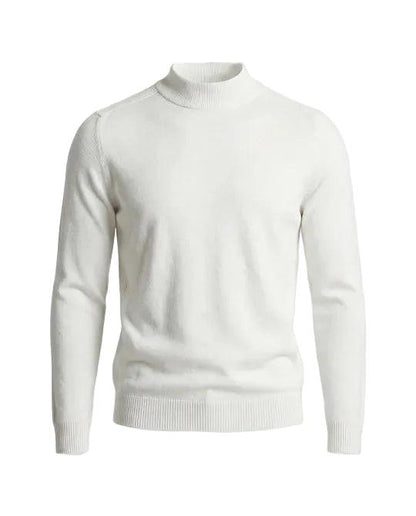 Front view of the jumper in off-white, laid flat with ribbed collar, cuffs and hem 2