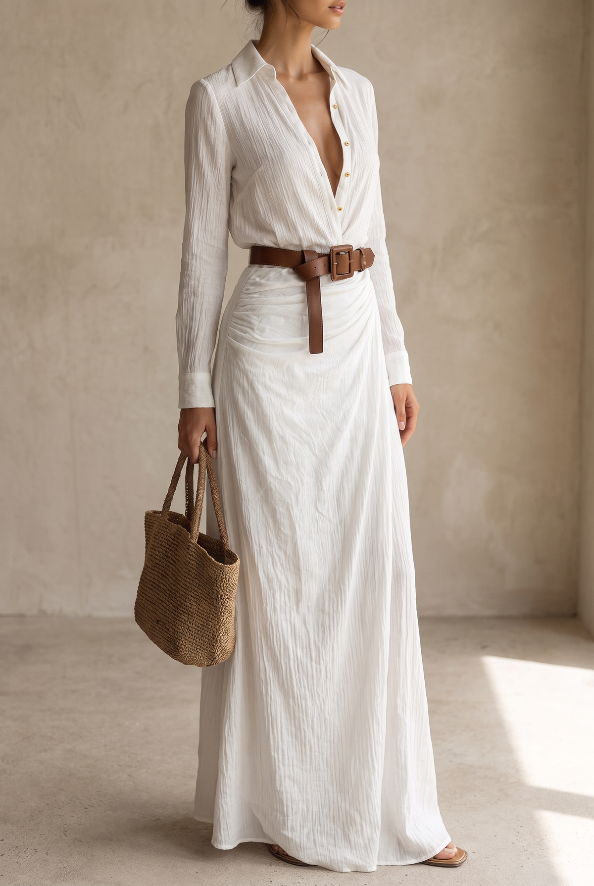 Women's Lapel Single Breasted Belted Long Sleeve Maxi Dress 9