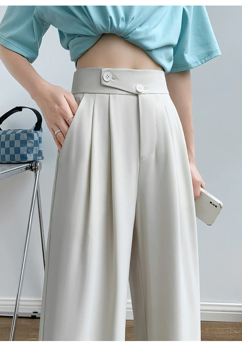 High-Waist Casual Women's Trousers with Wide Leg – Emilia