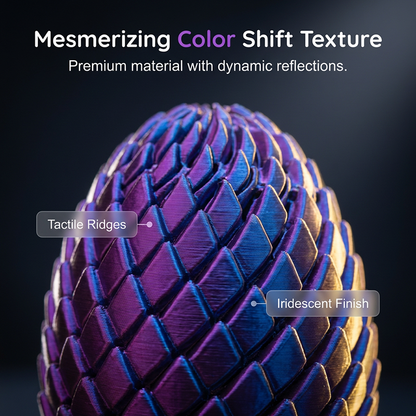 Macro view of the overlapping scales in shifting purple and blue, showing the ridged, iridescent surface against a dark background. 5