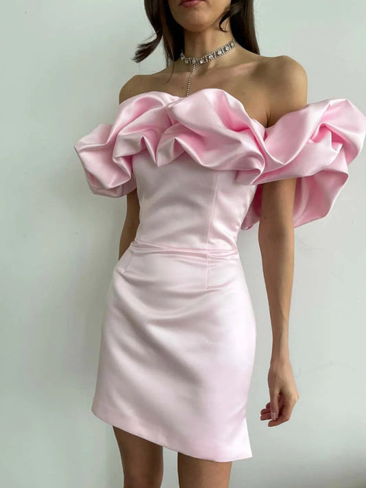 Luxury Satin Dress with Ruffles - Elise