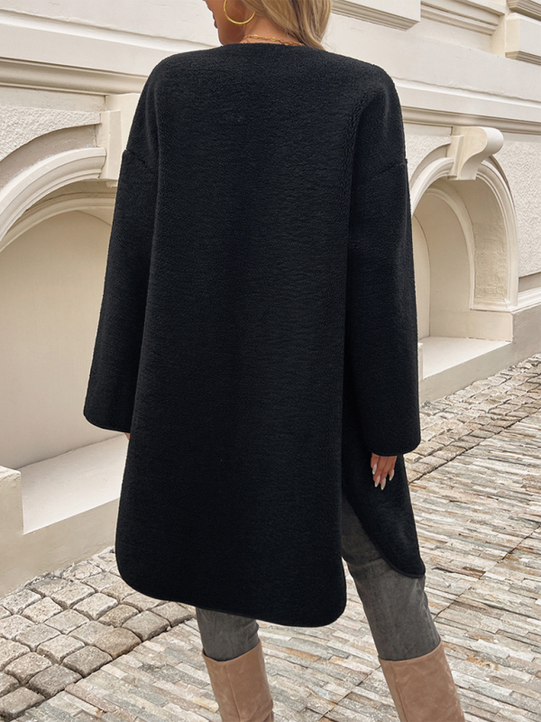 Long Fleece Women's Jacket with Button Closure – Elara