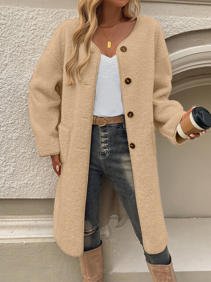 Long Fleece Women's Jacket with Button Closure – Elara